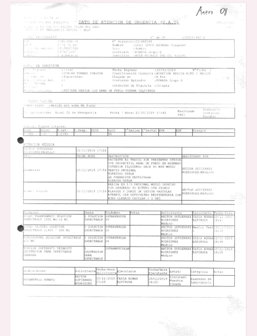 Ahumada Fricke Hospital Admission and Report