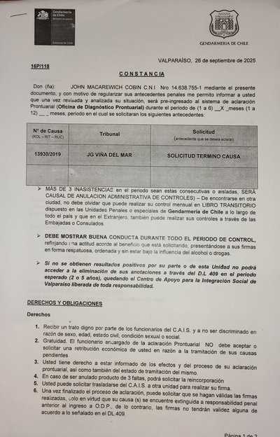 Constancia O.D.P. D.L. 409 26 septiembre 2025