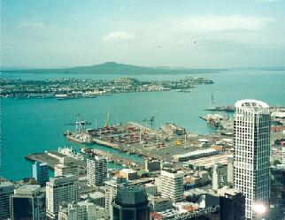 Overview of Auckland, New Zealand's harbor and downtown from the Skytower