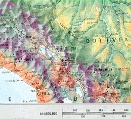 Map of the Andean Altiplano (area of the former Tiwanaku and Incan empires)