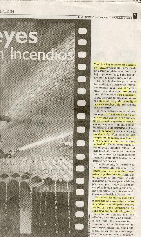 El Mercurio Report on John's fire safety regulation study B