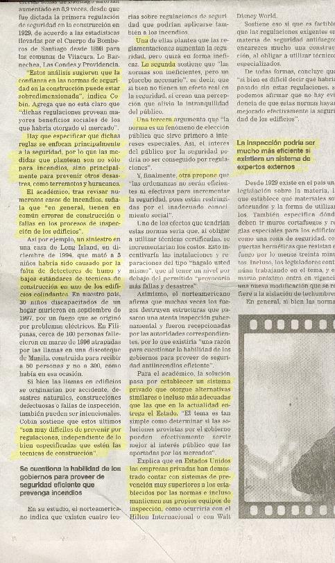 El Mercurio Report on John's fire safety regulation study C