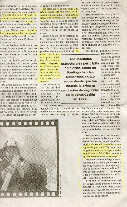 El Mercurio Report on John's fire safety regulation study D