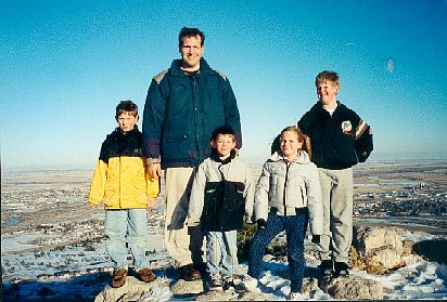 Daniel, Dad, Matthew, Grace, and David in Scott's Bluff [The Oregon Trail] (November 17, 2000)