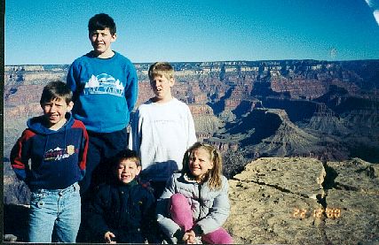 Daniel, Joshua, Matthew, David, and Grace overlooking the Grand Canyon (November 20, 2000)
