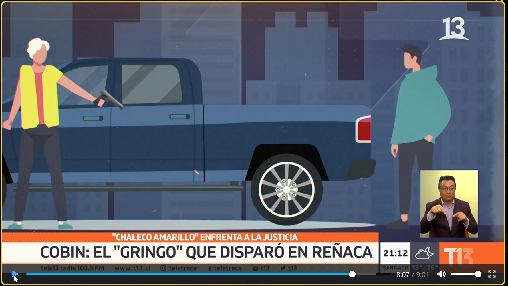 Tele 13: Cobin dispara desde junto a la camioneta, 8:07
