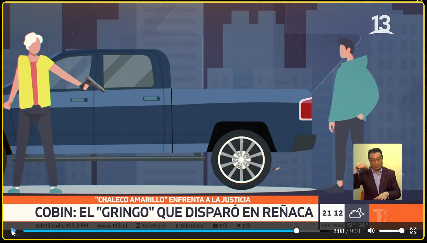 Tele 13: la bala animada rebota en el aire hacia Ahumada, 8:08