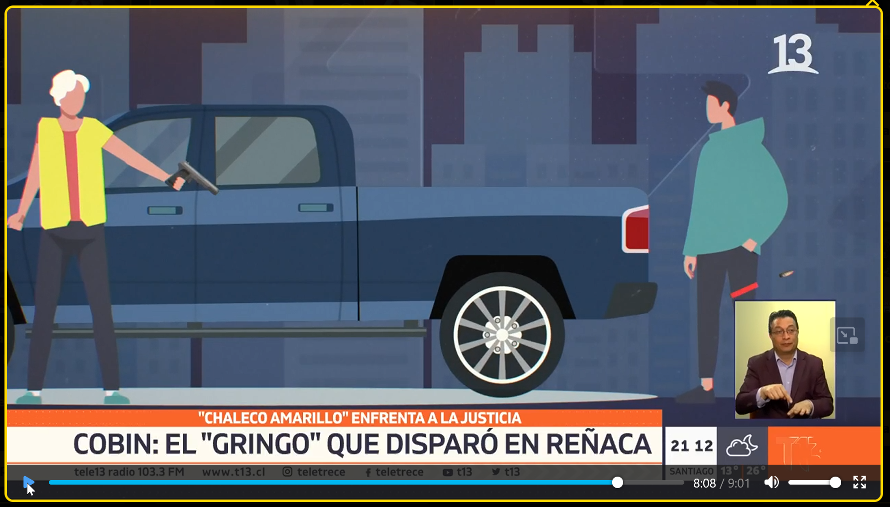 Tele 13: la bala animada pasa por el muslo de Ahumada, 8:08
